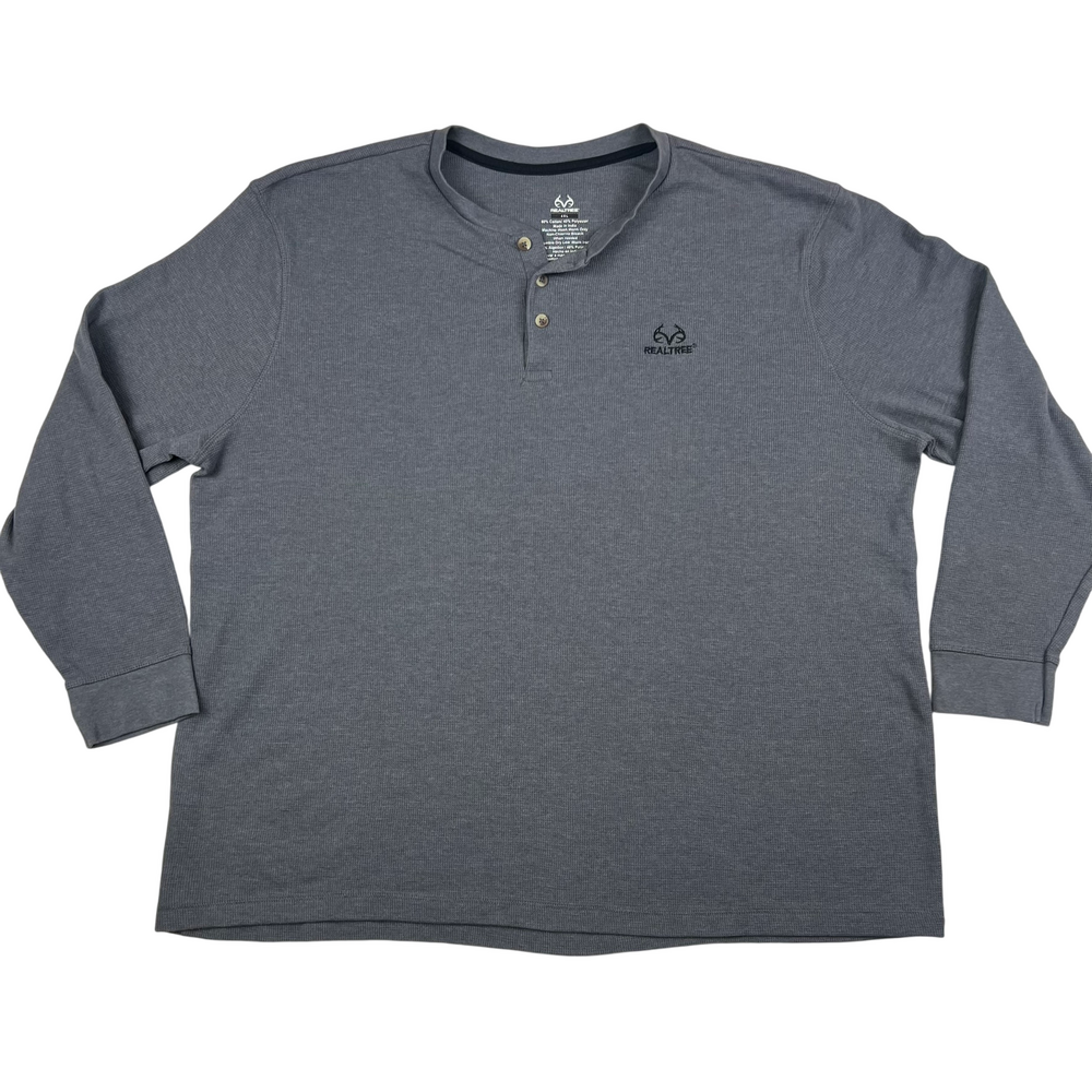 Realtree Shirt Mens 4XL Henley Waffle Knit Long Sleeve Casual Gray
